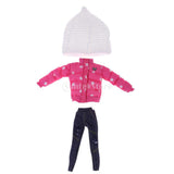 CUTICATE 1/6 Trendy Doll Clothes Pink Winter Coat, Pants and Hat for Blythe Doll Accs