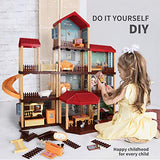 Temi Dollhouse DIY Pretty Dreamhouse Kit Decorations w/ Furniture, Accessories, Doll Action Figure and Movable Stairs, Build Perfect Toddler Girls and Kids Crafting Toy with Real LED Light(11 Rooms)