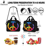 Oarencol Chic Tie Dye Peace Sign Rainbow Colorful Art Insulated Lunch Tote Bag Reusable Cooler Lunch Box with Shoulder Strap for Work Picnic School Beach