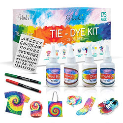 26 Colors Tie Dye Kit for Kids and Adults, 5 Fabric Markers, Plastic Stencil for DIY Fabric Dye Projects. 175 Pack Party Tie Die Supplies with Aprons, Gloves, Rubber Bands and Plastic Table Covers