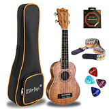 Soprano Ukulele Beginner Pack-21 Inch w/Gig Bag,Strap, Picks,Strings All in One Kit (Brown)