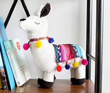 Decorae Plush Llama with Blanket and Pom-Poms, Stuffed Llama Shaped Decorative Pillow