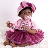 Aori Reborn Baby Dolls Black 22 Inch Realistic African American Newborn Girl Handmade Biracial Weighted Doll with Purple Tulle Gift Accessories