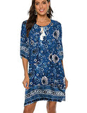 Halife Women Ruffle Sleeve Shift Dress Boho Floral Print Summer Beach Dress Sundress (Dark Blue M)