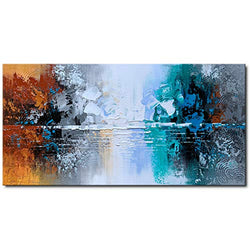 Hand Painted Abstract Landscape Painting on Canvas Lake Scenery Wall Art Modern Home Decor Artwork