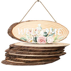 Whaline 6Pcs Natural Unfinished Wood Slices 11.8 Inch Oval Shaped Wooden Slice with Hemp Rope DIY Rustic Craft Wood Slices for Wedding Ornaments Sign Decorations Table Centerpiece Art Crafts Project