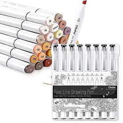 Ohuhu Skin Tone Markers, Alcohol Based Markers Double Tipped Art Marker Set (Chisel & Fine) + Set of 8 Pack Ultra Fine Line Drawing Markers