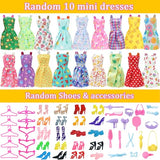 60pcs Doll Clothes and Accessories Fashion Dress Wedding Gowns, Daily Tops Pants Outfits Jumpsuit Swimsuits Bikini, 10 Mini Dresses Skirts, Shoes Hangers Dollhouse Accessories for 11.5 inch Girl Doll