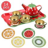 Vokodo Kids Fruit Themed Pretend Play Tea Set 14 Piece Durably Built from Food-Safe Material BPA-Free Kitchen Playset Perfect Early Learning Preschool Toy Great Gift for Children Girls Boys Toddlers