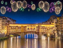 DIY 5D Diamond Painting Numbering Kit Night Panoramic View Vecchio Bridge Florence Italy Colorful Fireworks 14" X 20" Adult Children Rhinestone Cross Stitch Painting Kit for Home Decoration