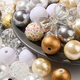 ANCADN 16mm Chunky Bubblegum Beads Acrylic Beads Gold Silver White Beads Crackle Beads for Jewelry Making (Gold Silver)