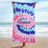 Personalized Beach Towels Mat with Name Custom Tie Dye Colorful Quick Dry Absorbent Sand Prool Microfiber Pool Bath Towel for Kids Girls Boys Adults 30 X 60 inch Blanket Tapestry
