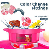 TEMI Kitchen Playset Pretend Food - 53 PCS Kitchen Toys for Toddlers, Toy Accessories Set w/ Real Sounds and Light, for Kids, Girls & Boys (Pink)