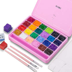 HIMI Gouache Paint Set, 24 Colors x 30ml Unique Jelly Cup Design with 3 Paint Brushes in a Carrying Case Perfect for Artists, Students, Gouache Opaque Watercolor Painting (Pink)