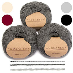(Set of 3) 100% Baby Alpaca Yarn DK #3 (150 Grams Total) Luxurious Cozy and Caring Soft to Enjoy Knitting, Crocheting and Weaving - Gorgeous Twist and Stitch Definition (Medium Grey)