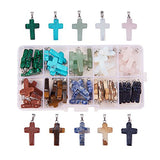 Pandahall Elite 50 PCS 10-Color Stone Cross Gemstone Pendants for Necklace Jewelry Making