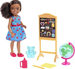 Barbie Chelsea Can Be Playset with Brunette Chelsea Teacher Doll (6 inches), Chalkboard, Pointer, Globe, Mug, File, Teddy Bear Figure, Great Gift for Ages 3 Years Old & Up