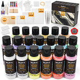 Nicpro 19 Colors Metallic Pouring Paint Kit, Ready to Pour Acrylic Paint Supplies With 3pcs Canvas and Wood Slices, Pour Oil, Tool including Mixing Sticks, Gloves, Strainer, Cup, Instructions Flow DIY Painting