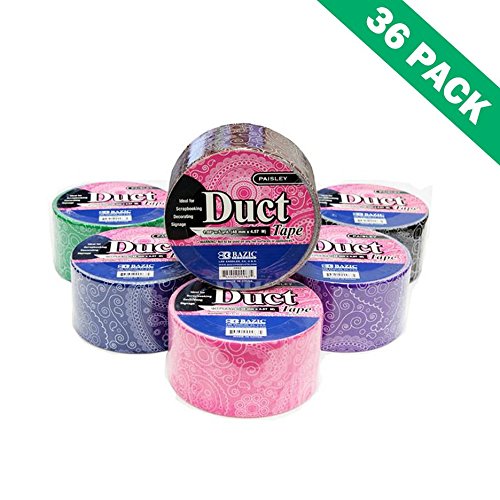Paisley Duct Tape, Box of 36 Assorted Colored Duct Tape Sets 1.88 in by 5 Yd