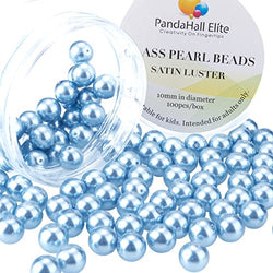 PandaHall Elite 10mm About 100Pcs Tiny Satin Luster Glass Pearl Round Beads Assortment Lot for