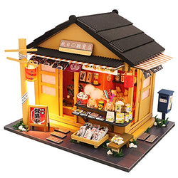 WYD Japanese Grocery Store Wooden Creative Doll House Store DIY Assembled Model Building Kawaii Puzzle with Dust Cover