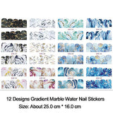 Marble Nail Stickers, 12 Sheets Water Transfer Marble Nail Decals Gradient Blooming Nail Art Stickers Wraps for Women Girls DIY Nail Decoration