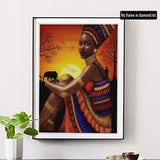 SKRYUIE 5D Full Drill Diamond Painting Sunset African Woman by Number Kits, Paint with Diamonds Arts Embroidery DIY Craft Set Arts Decorations (12x16 inch)
