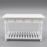 Odoria 1:12 Miniature White Kitchen Table with Storage Shelf and Drawers Dollhouse Furniture Accessories