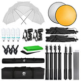 SH 2.6M x 3M/8.5ft x 10ft Photography Lighting Backdrops Stand Accessories Kit and 4 x 85W 5500K Bulbs Green Screen Umbrellas Softbox Continuous Light Kit for Photo Studio Portrait Video Shoot