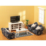 SAMCAMI Wooden Dollhouse Furniture Set - 1 12 Scale Miniature Dollhouse Living Room Set (16 Pieces), Couch, TV Cabinet, Coffee Table and Other Dollhouse Accessories (Blue)