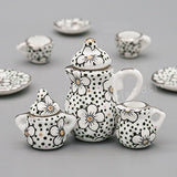 Odoria 1:12 Miniature 15PCS Porcelain Tea Cup Set Plum Blossom Dollhouse Kitchen Accessories
