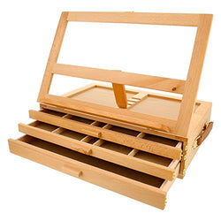 US Art Supply GRAND SOLANA 3-Drawer Adjustable Wooden Storage Box with Fold Down Easel
