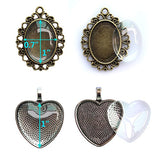 12 Styles Bundle 24 Pcs Pendant Trays, Round, Oval, Square, Heart, Flower Circle in Silver,