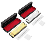 Harmonica for Kids, Anwenk 2Pack Harmonica Key of C 10 Hole 20 Tone Diatonic Harmonica C with Case for Beginner,Students,Kids Toddlers Gift, Silver and Gold