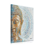 Gold Buddha Canvas Wall Art: Flower Blossom Wall Art Reproduction Print on Blue Canvas Wrapped and Ready for Hang (12"x16"x1Panel)