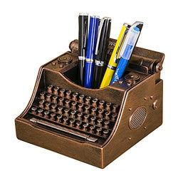 Amoysanli Retro Typewriter Pen Holder Vintage Desk Accssories Unique Cool Gifts for Writer Typewriter Lovers and Secretary Cute Funny Pencil Cups for Office Home School (Bronze)