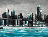 Diathou Contemporary Abstract Art Painting, Canvas Wall Art, Hand-Painted New York City Landscape, Brooklyn Bridge Art Oil Painting, Bedroom Wall Decoration Painting 24x48 inches