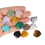 Wholesale 12 PCS Heart Shaped Natural Stone Pendants Healing Chakra Reiki Love Charm Bulk for