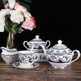 fanquare 15 Piece Blue Vintage Porcelain Tea Set for 6, Tea Party Set for Women, Floral Coffee Set Sercive for 6