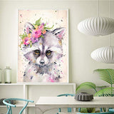 DIY 5D Diamond Painting by Number Kits for Adults Kids, Round Full Drill Crystal Embroidery Painting Cross Stitch Gem Arts Crafts Flower Racoons for Home Wall Decor, Canvas 30x40cm/12x16in