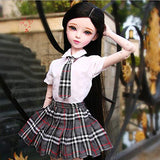 CUTICATE 1/3 BJD Girl Dolls Clothes Outfits for Night Lolita, Supper Dollfie, LUTS DOD SD - T-Shirt & Tie & Plaid Skirt & Socks