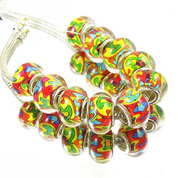 100pcs Silver Color Colorful Abstract Painting Assortment Big Hole Acrylic Charm Beads fit European