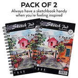 CONDA 5.5" x 8.5" Sketch Book Set Spiral Bound, Pack of 2, 100 Sheets per Book (68 lb/100 GSM) Drawing Paper Art Supplies for Graphite Pencil, Colored Pencil, Charcoal & Soft Pastel Dry Media