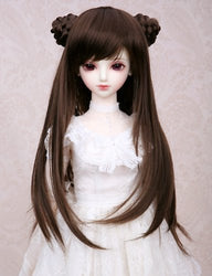 (18-18.5CM) BJD Doll Hair Wig 7-8" 1/4 SD DZ DOD LUTS / Brown Long Hair with 2 Buns / FBE086