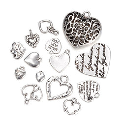 Kissitty About 60pcs/100g Antique Silver Random Mixed Alloy Love Heart Pendants Collection