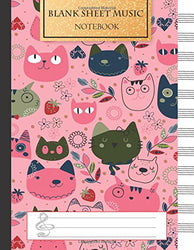 Blank Music Sheet Notebook: Music Manuscript Paper, Staff Paper, Music Notebook 12 Staves, 8.5 x 11, A4, 100 pages, Pink Cute Cat Journal (Music Composition Books) (Volume 1)