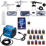 Master Airbrush Professional Airbrush Kit with Compressor, Air Hose and 12 Color US Art Supply Airbrush Paint Set with Cleaner & Paint Reducer