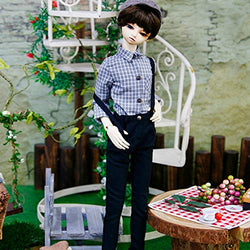 YILIAN BJD Boy Doll Clothes, Handmade Lattice Shirt + Strap Pants for 1/3 1/4 1/6 BJD Dolls for Party Outfit,1/4