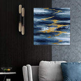 Wallpaint - Large Blue Abstract Wall Art for Living Room Bedroom Bathroom 30x30inch Blue Gold Painting Framed Textured Canvas Artwork Modern Home Decoration, Ready to Hang