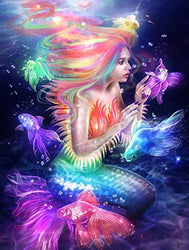 5D DIY Diamond Painting Mermaid 16X20 inches Full Round Drill Rhinestone Embroidery for Wall Decoration